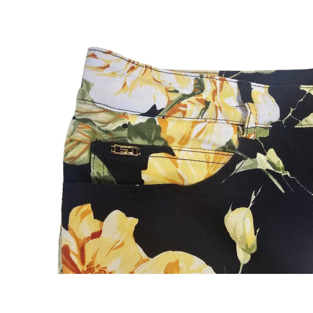 St. John Sport Rose Floral Capri Pants Size 12 Black Yellow - Picture 4 of 11